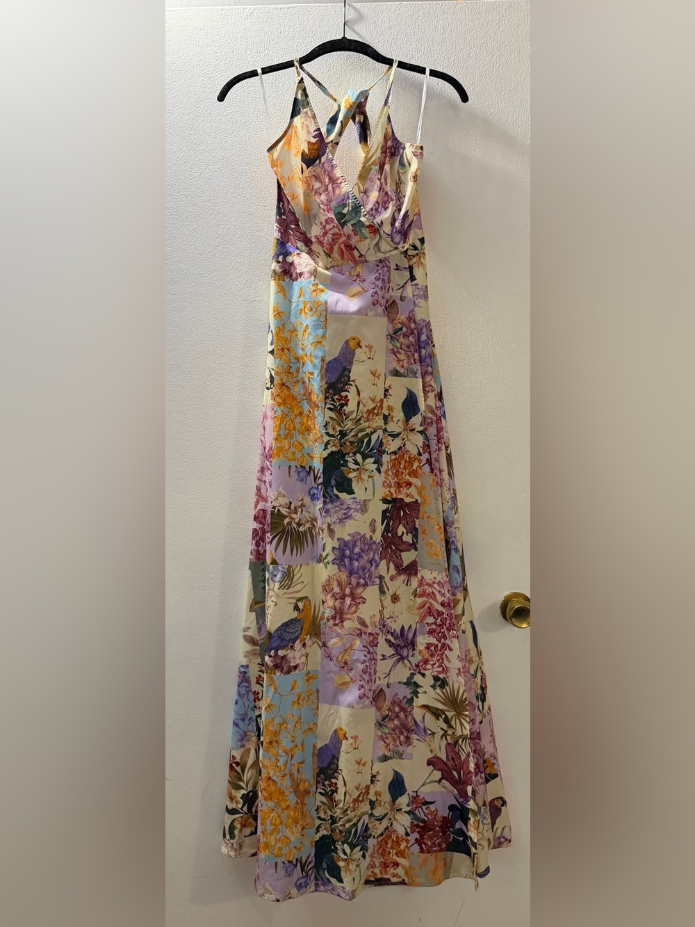 SHEIN Floral Patchwork Maxi Dress in Yellow, Purple, Blue